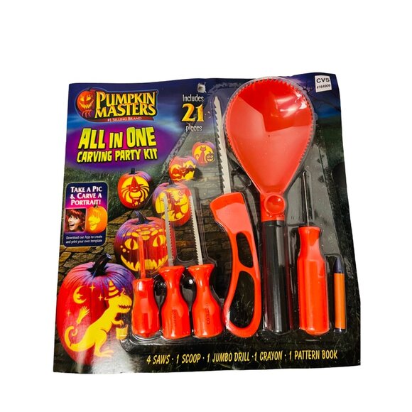 Pumpkin Masters All In One Carving Party Kit 21 Pieces Includes Saws Scoop Crayo - Picture 1 of 11